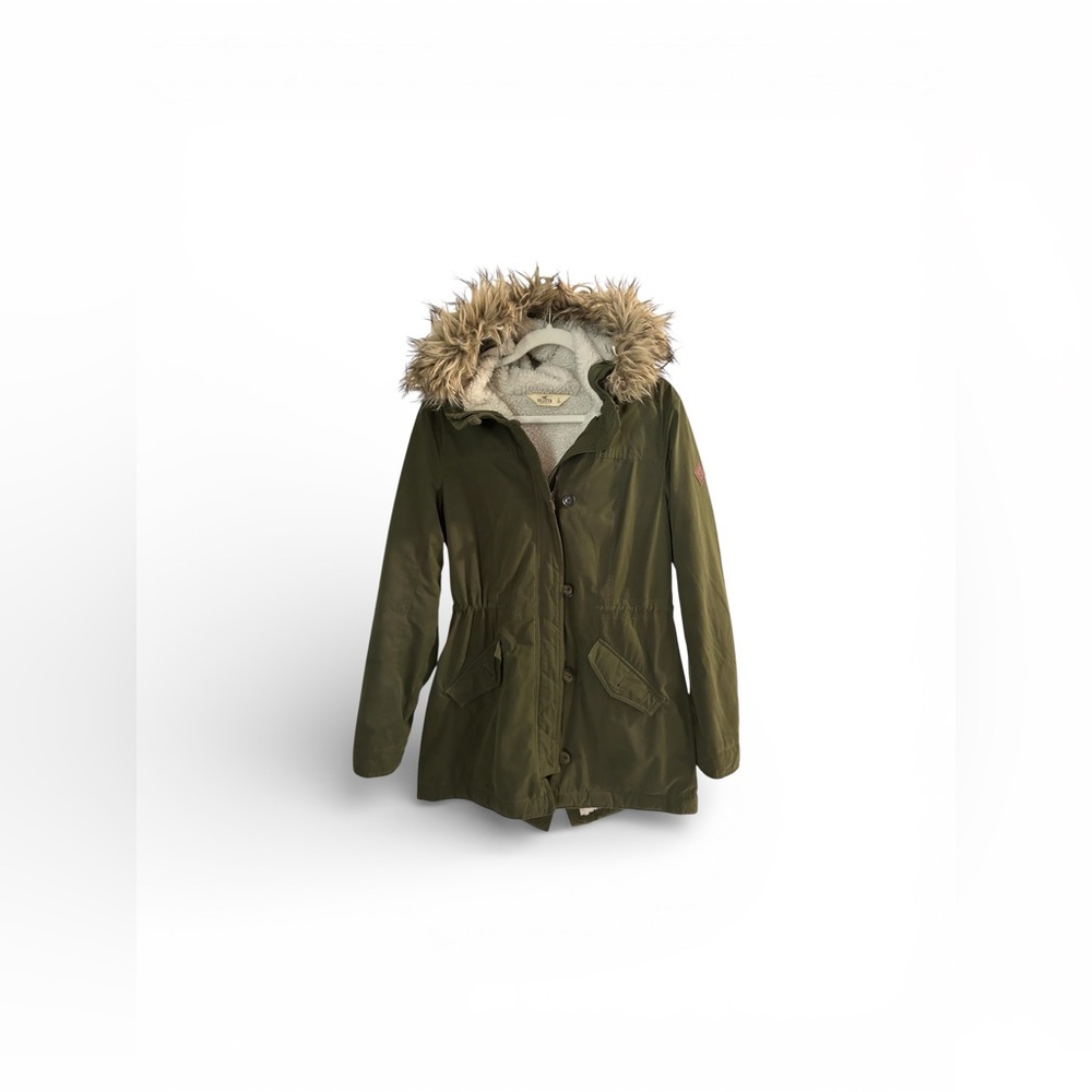 Hollister Women’s Size L Olive Utility Jacket with Faux Fur Trim